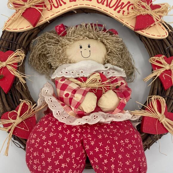 Our Love Grows Grapevine Wreath Hearts & Plush Doll - Picture 2 of 5